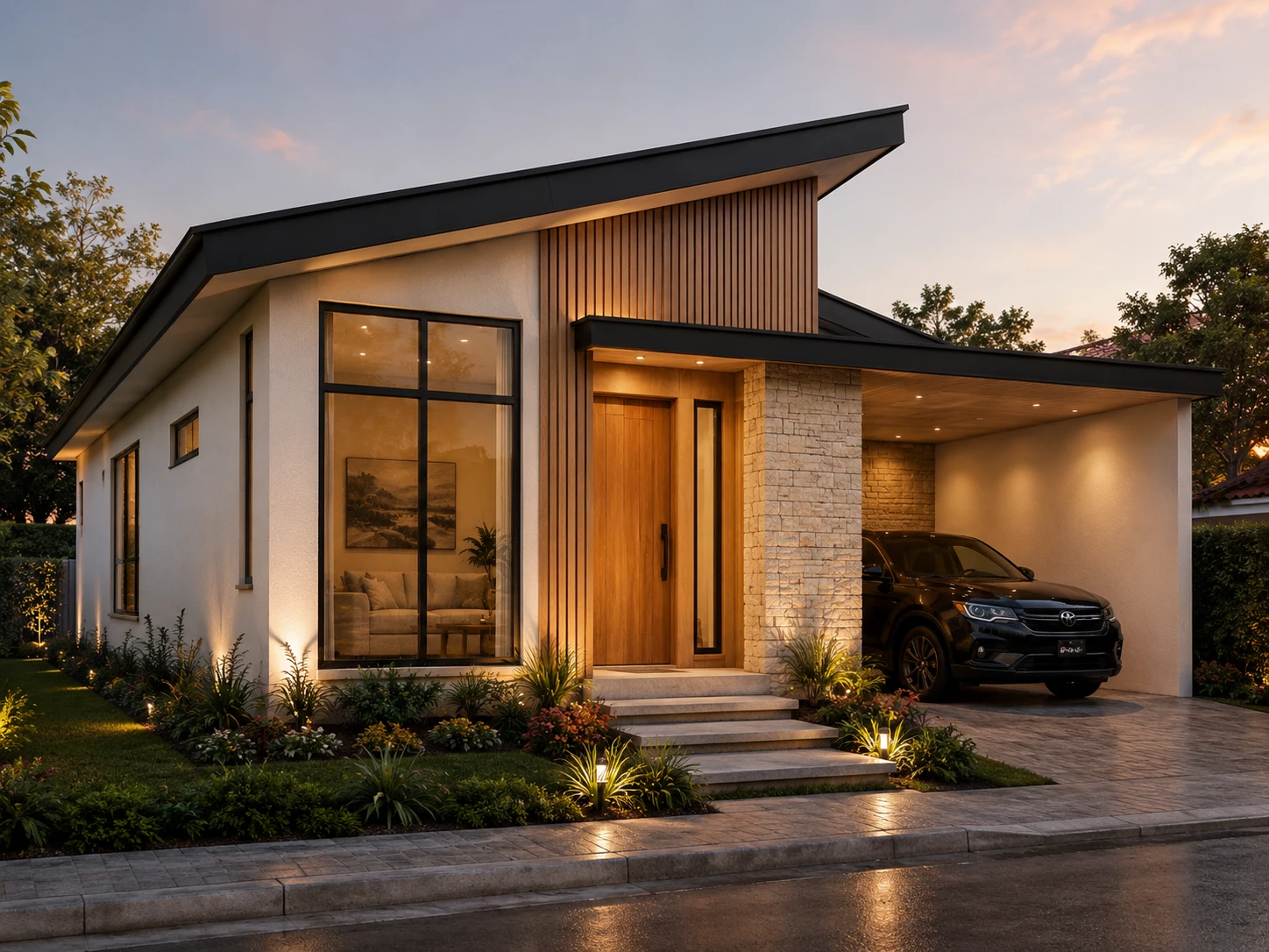 Vista exterior de la vivienda moderna MOD-60
