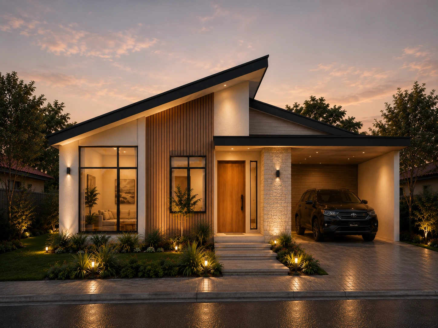 Vista exterior de la vivienda moderna MOD-80